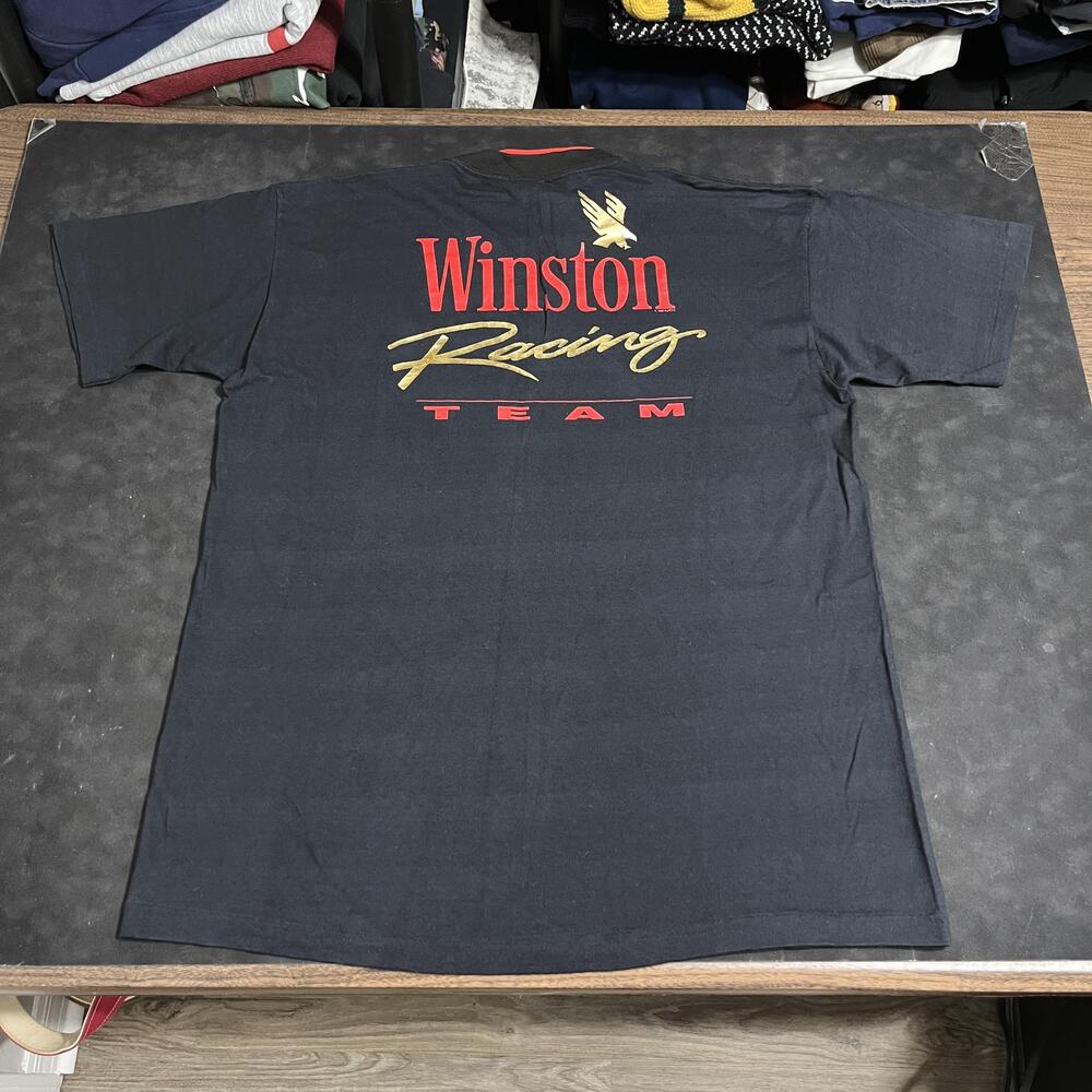 Vintage Winston Racing Team Shirt Mens XL Black NASCAR Cup 90s USA Pocket Tee